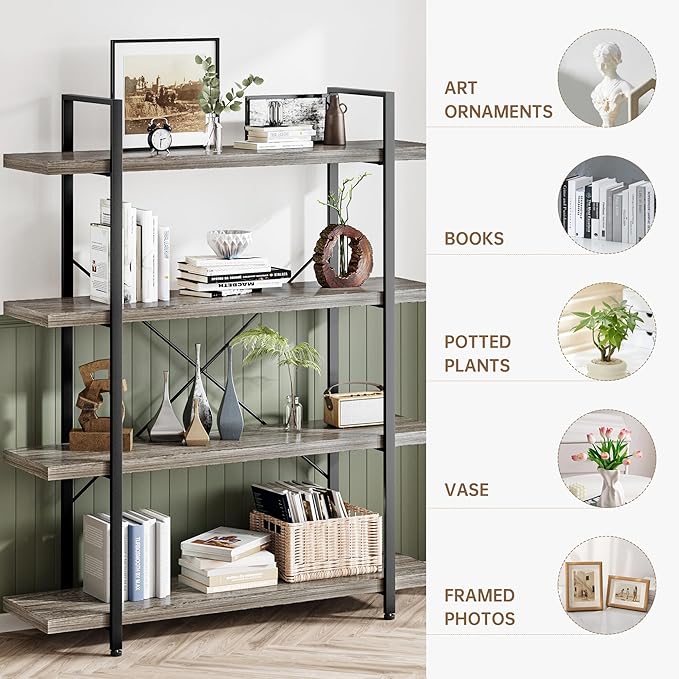 OtterOasis Heavy Duty 4-Tier Industrial Bookcase, 120lbs Shelf Capacity