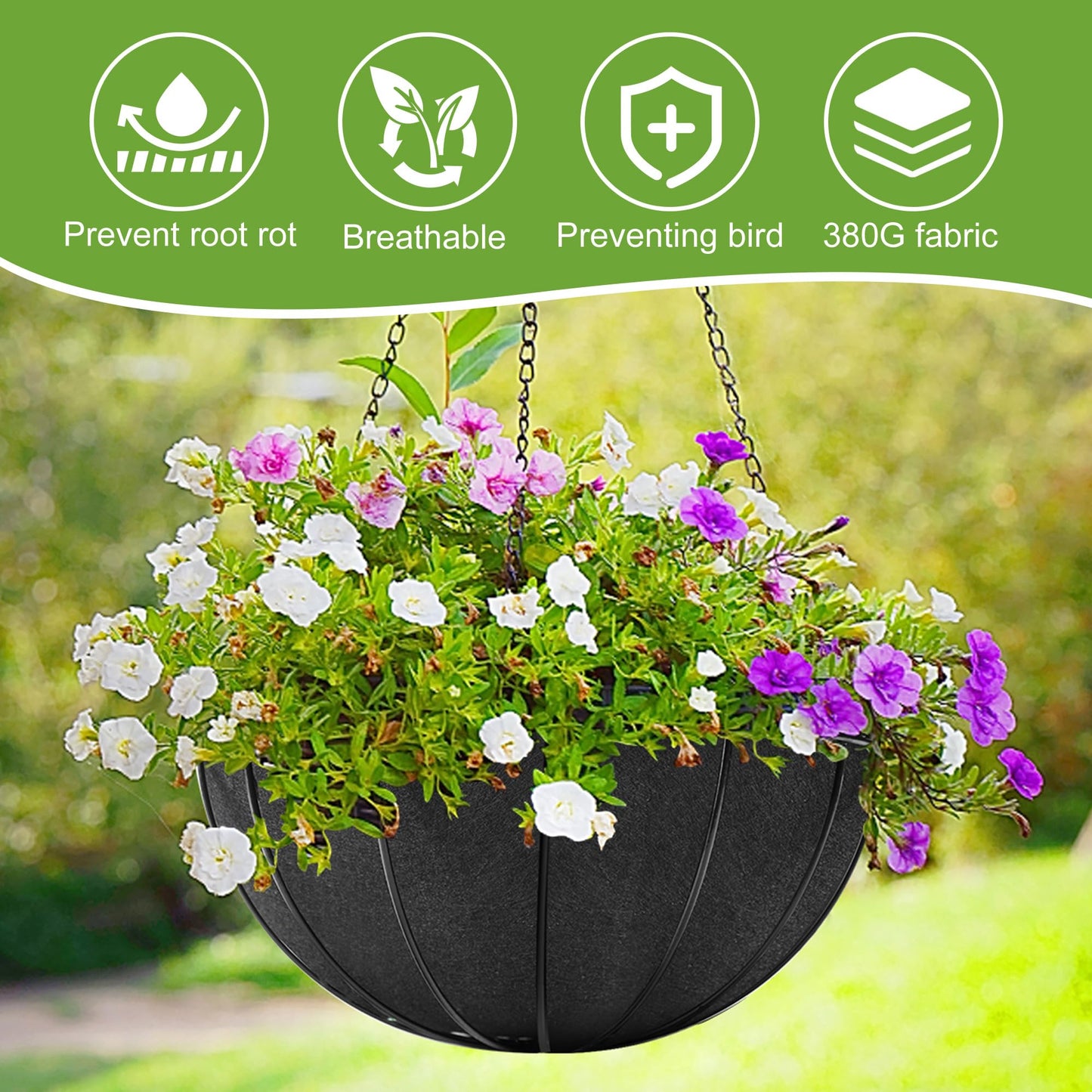 Adnee 118 x 14 Inch Non Woven Flower Pot Liner Roll-Black Felt Hanging Basket Liners Roll-Microgreens Growing Mat Roll for Garden Planter Window Hanging Flower Basket Indoor Outdoor