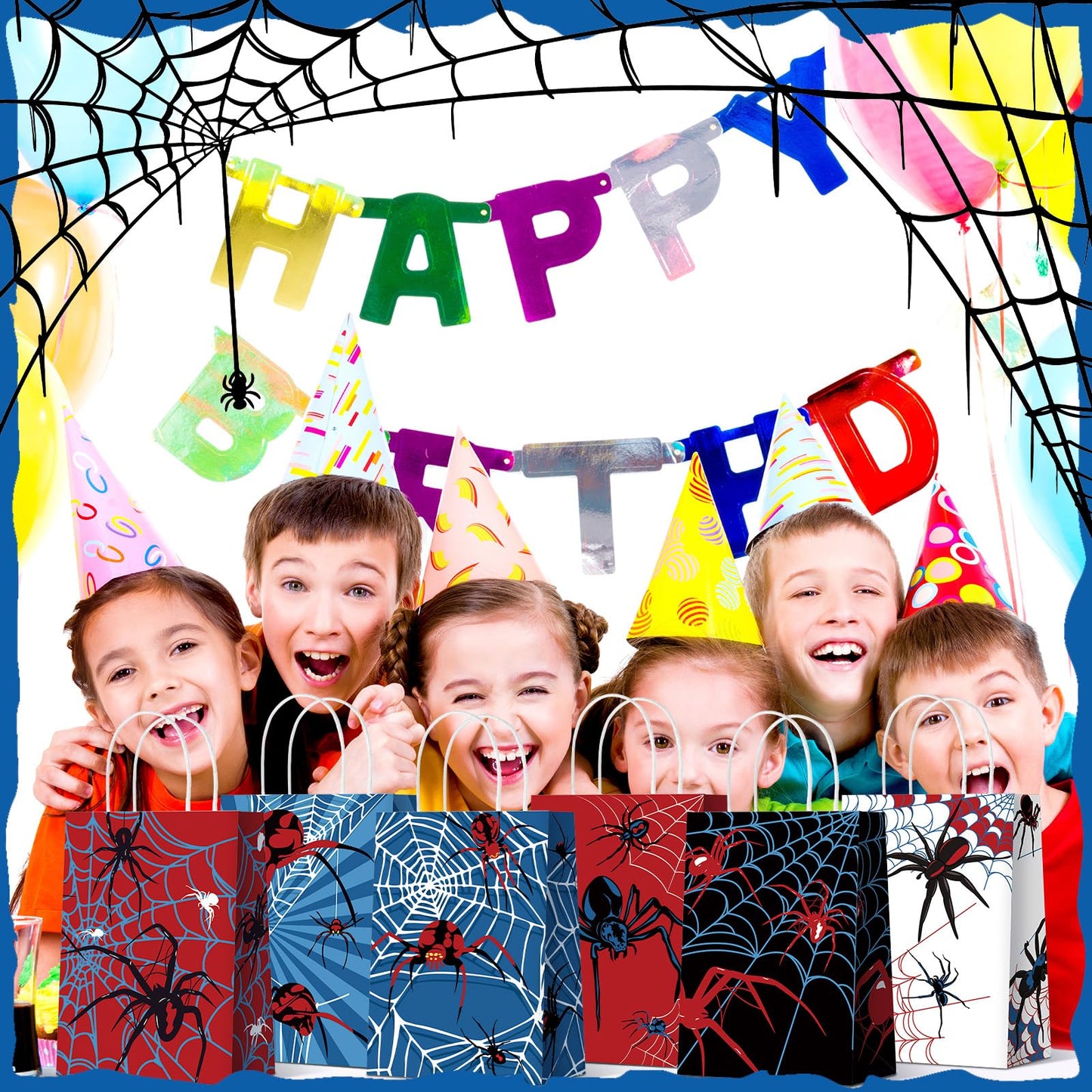 Epakh 24 Pcs Spider Party Favors Bags with Handles Spider Birthday Party Decorations Double Sided Goodie Candy Bags (Class Spider)