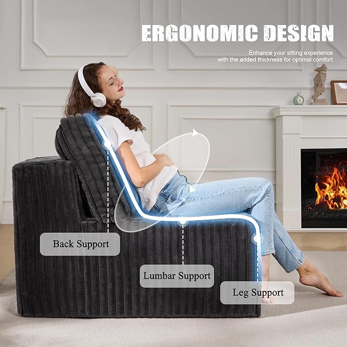 Single Sofa 1 Seat Couch with Deep Seat Memory Foam Cloud Chair with Pillows