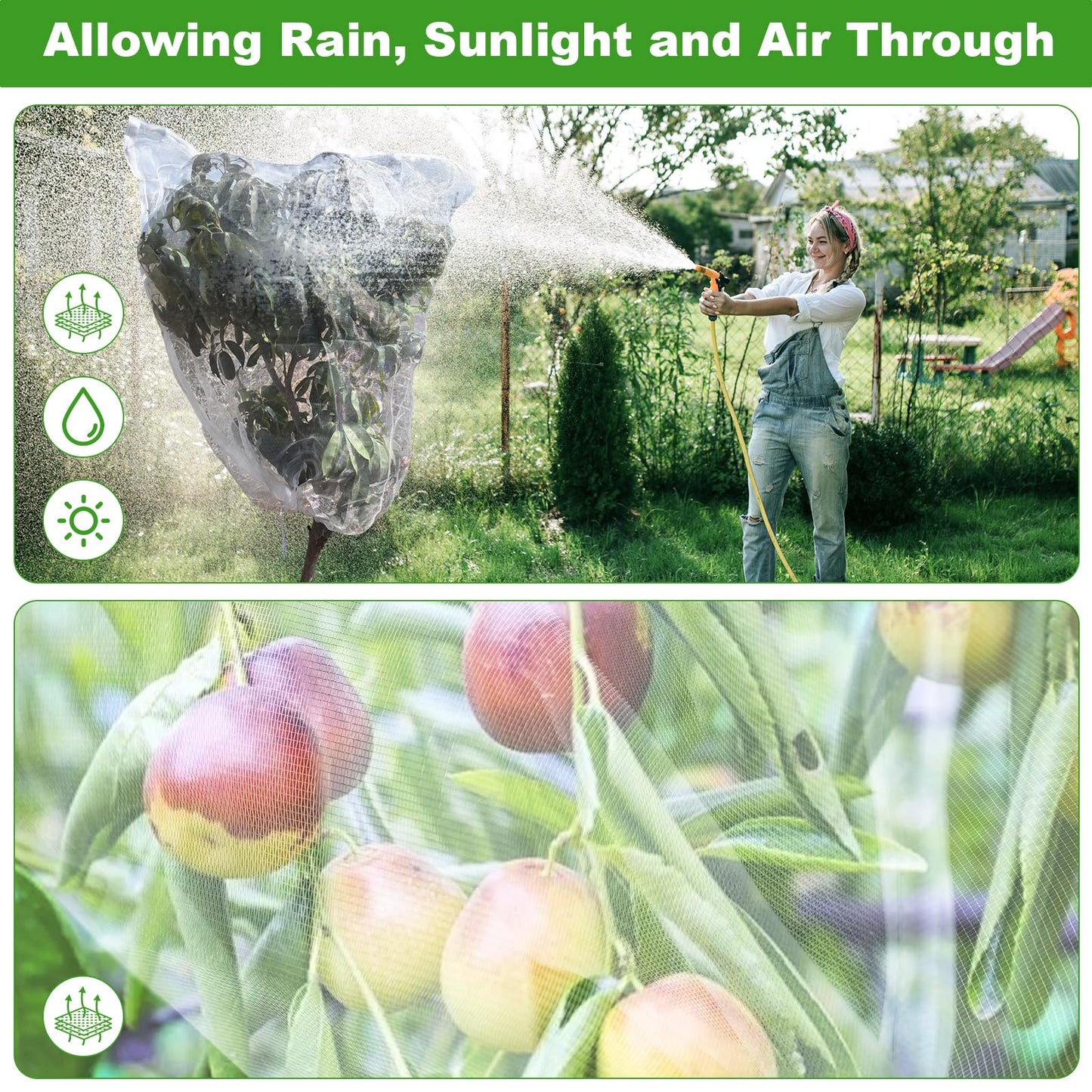 Large Fruit Tree Netting, 2 Pack 10x10Ft Garden Netting Pest Barrier Mesh Covers Bags with Zipper and Drawstring Insect Bird Cover Netting Plant Protection Covers for Vegetables Bushes