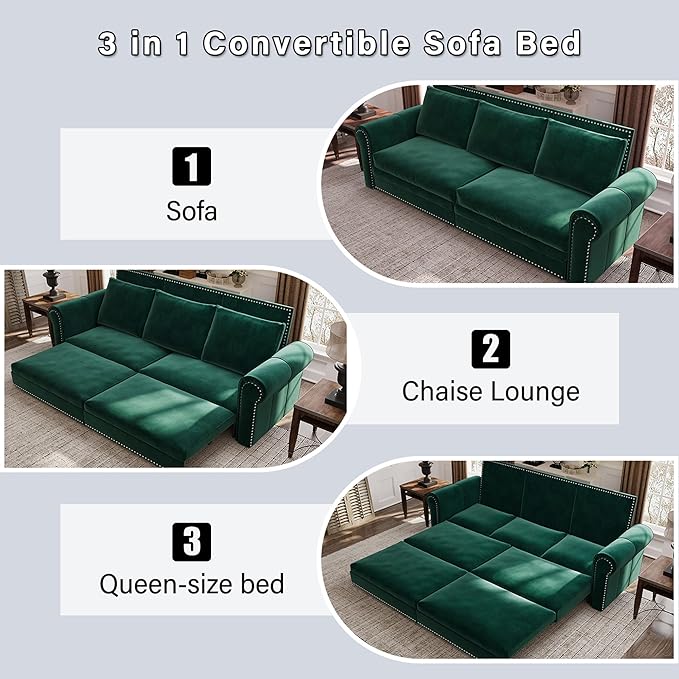 3 in 1 Convertible Sleeper Sofa Bed, 93.7" King Size Sofa Sleeper