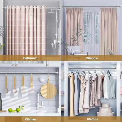 Ausemku Shower Curtain Rod 32-50 Inch Adjustable - 1 Inch Diameter Heavy Duty No drill Spring Tension Shower Rod, Non-Slip Rustproof Telescopic Rod for Bathroom, Nickel