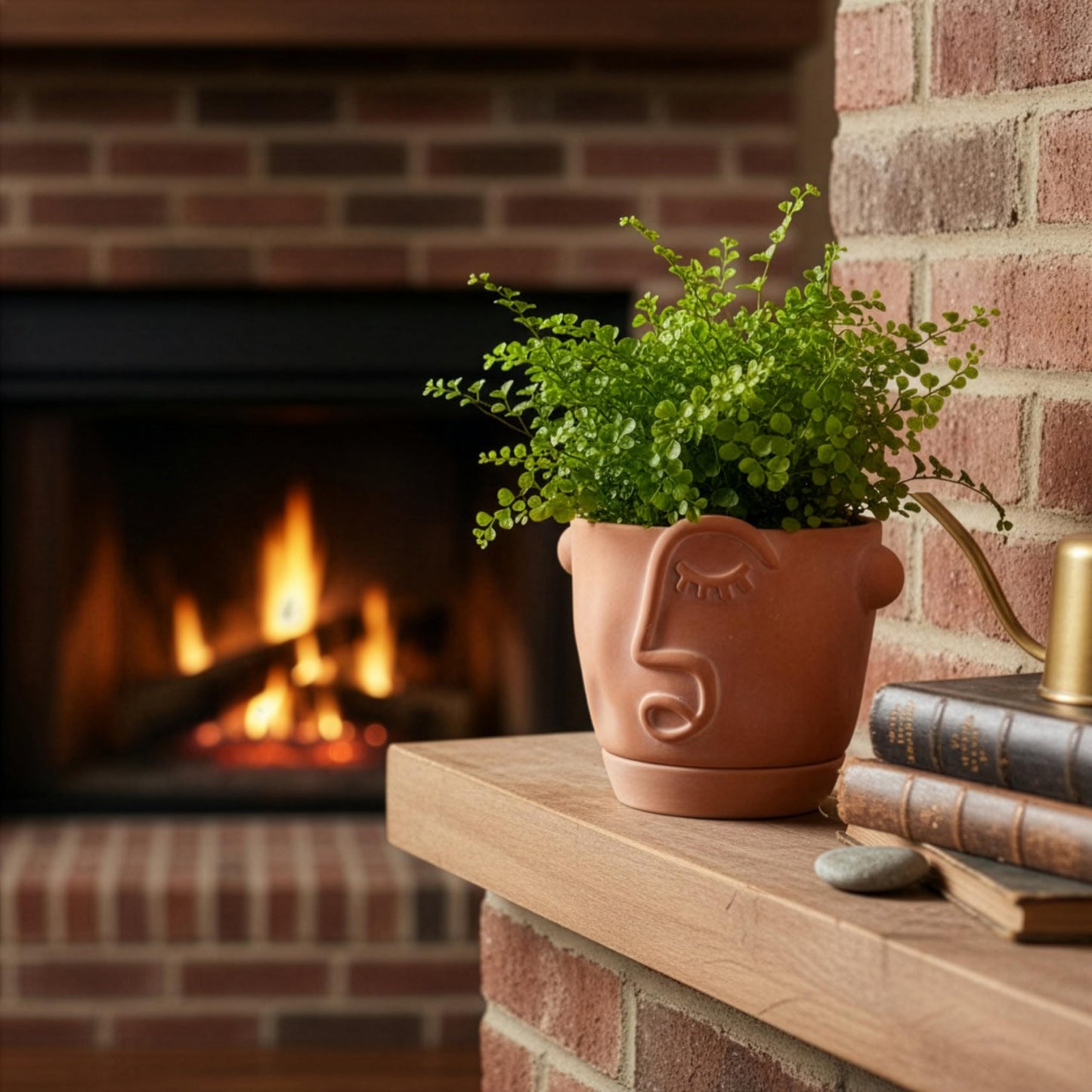 HERDUK 6 Inch Terracotta Abstract Face Planter with Drainage & Saucer – Artistic Ceramic Flower Pot for Indoor Plants, Boho Home Decor, Unique Gift for Plant & Art Lovers
