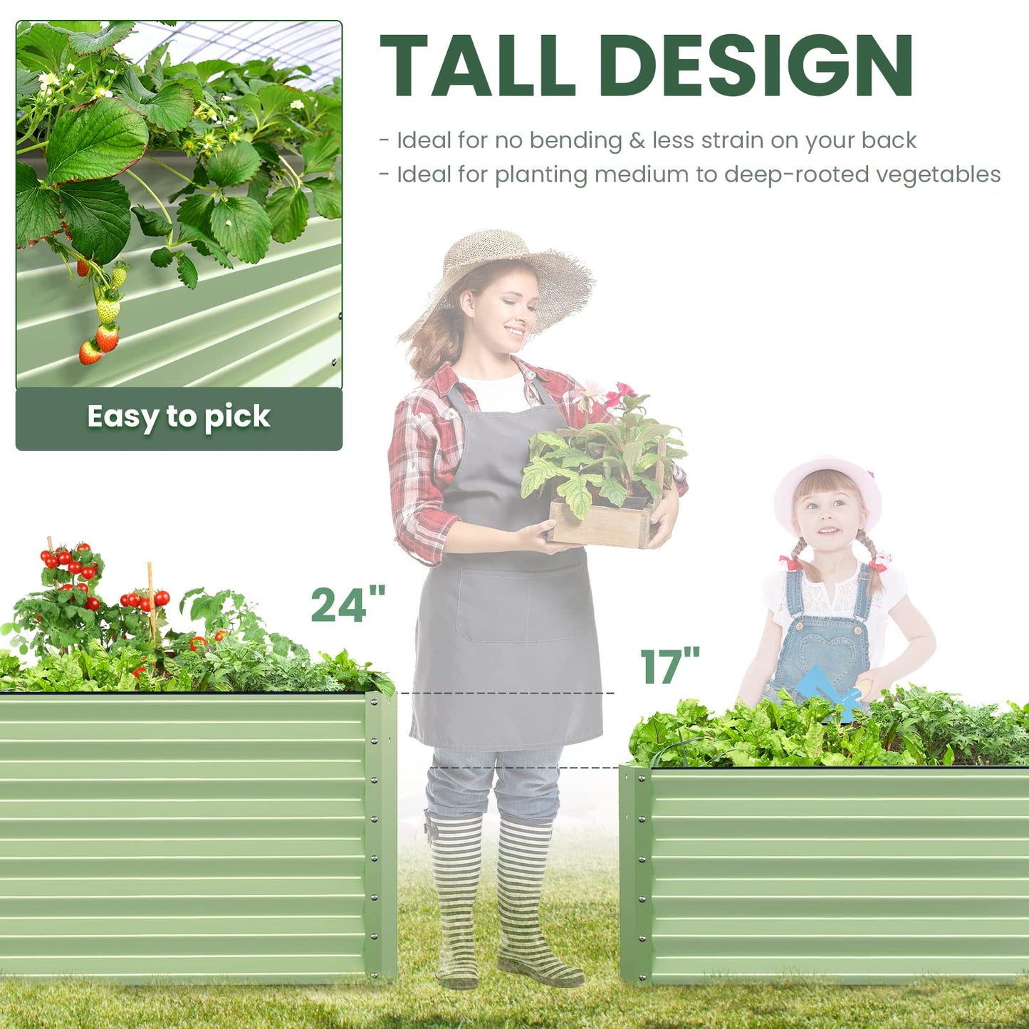 Galvanized Raised Garden Bed Box Outdoor 17" Tall Raised Garden Beds Outdoor Garden Planter Outdoor Garden Boxes Outdoor Raised Metal Raised Garden Beds for Vegetables 96"X48"X17", Mint Green
