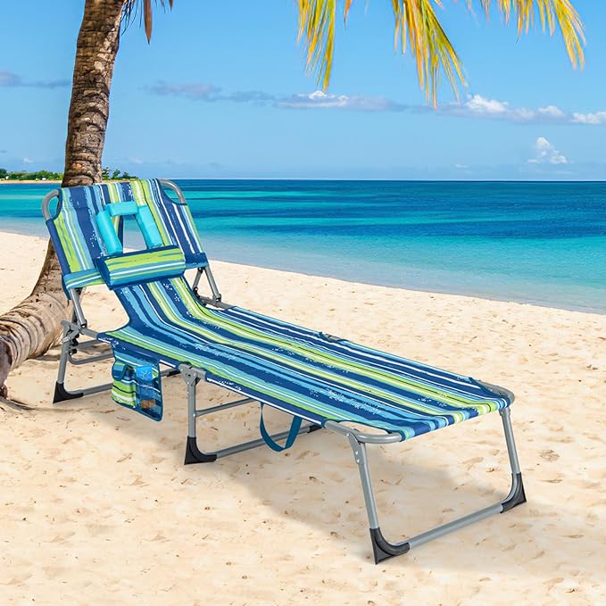 Goplus Tanning Chair, Folding Adjustable Patio Lounge Chair