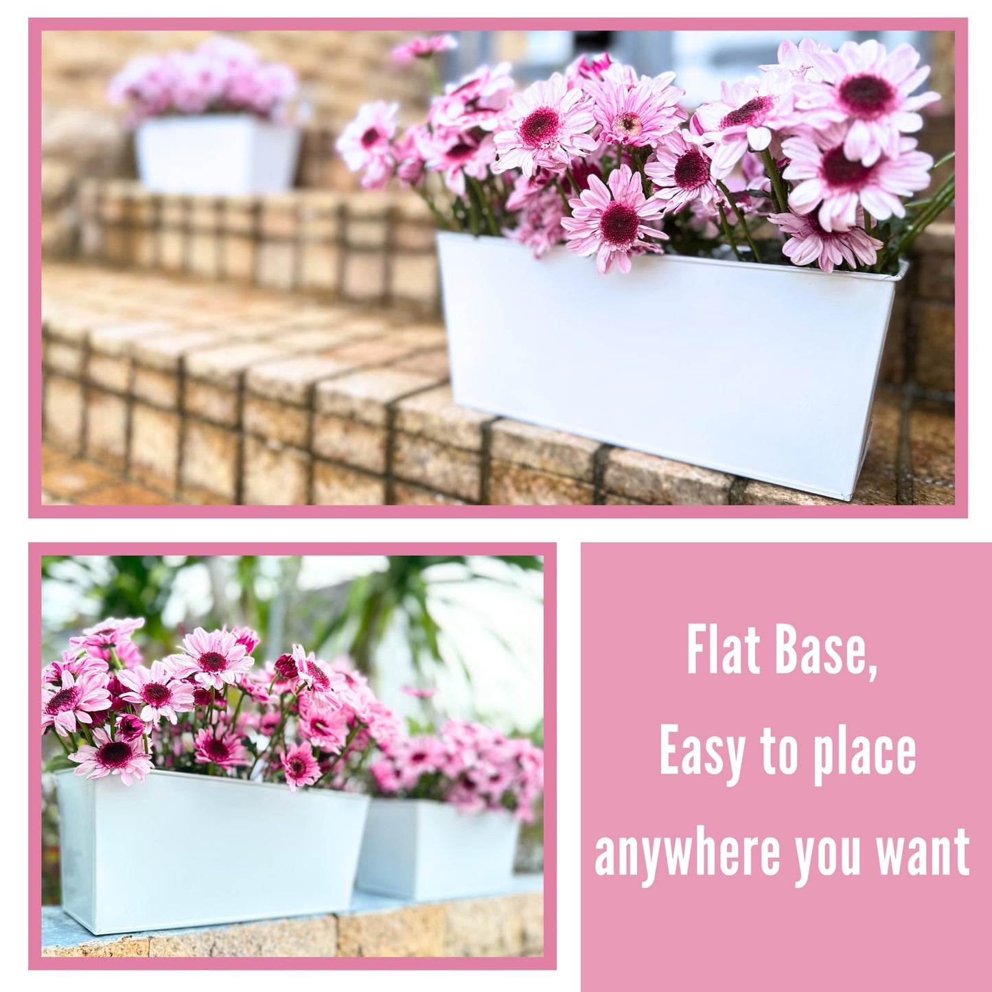 LaLaGreen Rail Planter (16 Inch, 3 Pack) Rectangular Metal Hanging Flower Railing Fence Balcony Gardening for Apartment Patio Planters Modern Garden Style Porch Decor Iron Outdoor Deck Decoration
