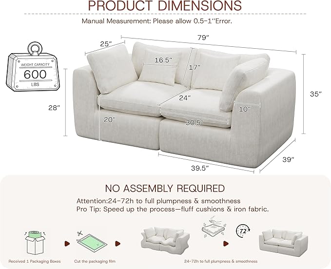 GRUSIGN 79'' Oversized Boneless Cloud Loveseat