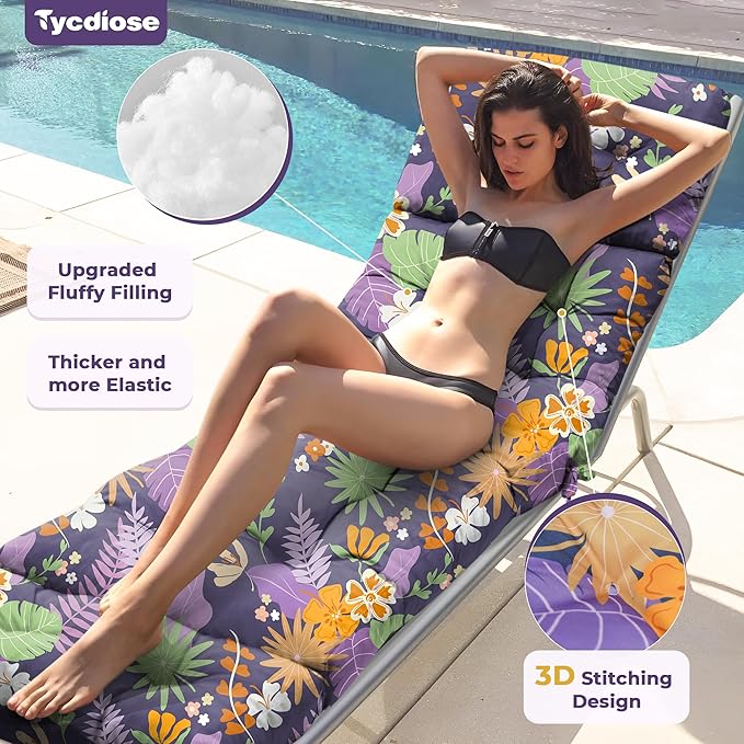 Outdoor Chaise Lounge Chair Cushion Set of 4, Waterproof 74.4 x 22 x 4.7 Inches