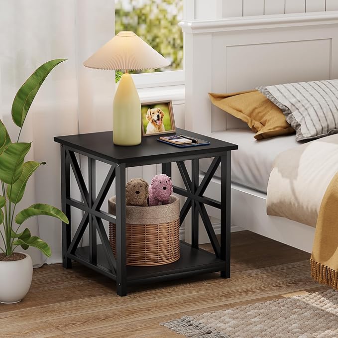 GreenForest End Table with 2-Tier Storage Shelf, 19.7 inch Side Table
