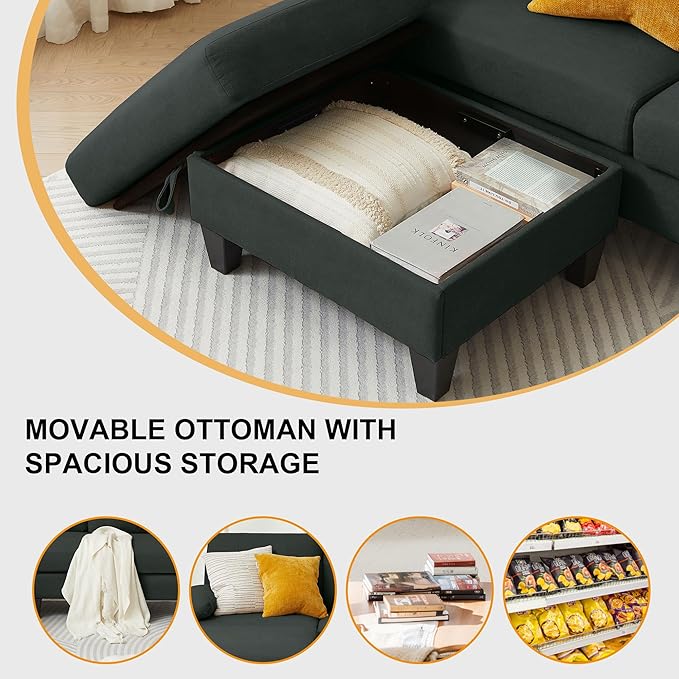84" Convertible Sectional Sofa Set, 3 Seat L Shaped Couch