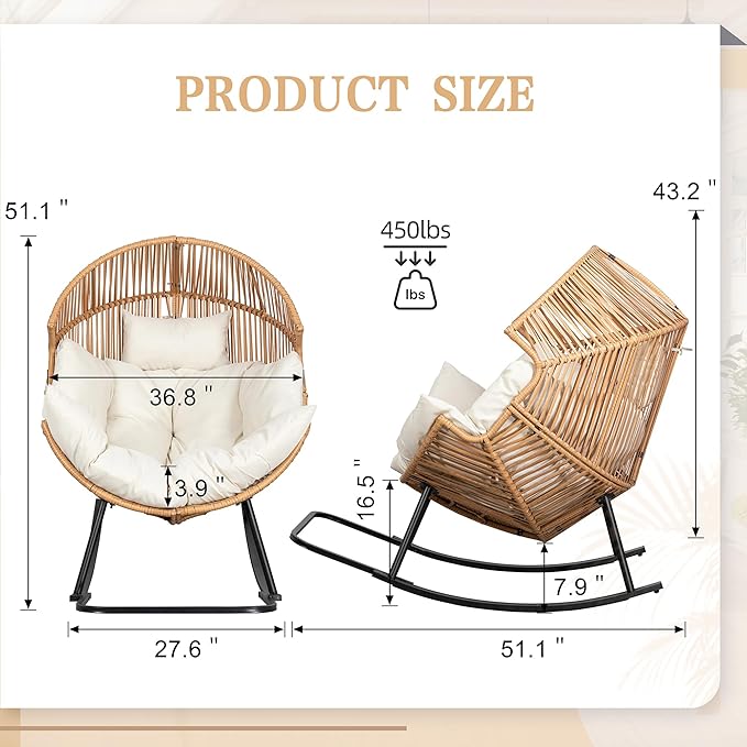 Vongrasig Wicker Egg Chair PE Rattan Rocking Chair