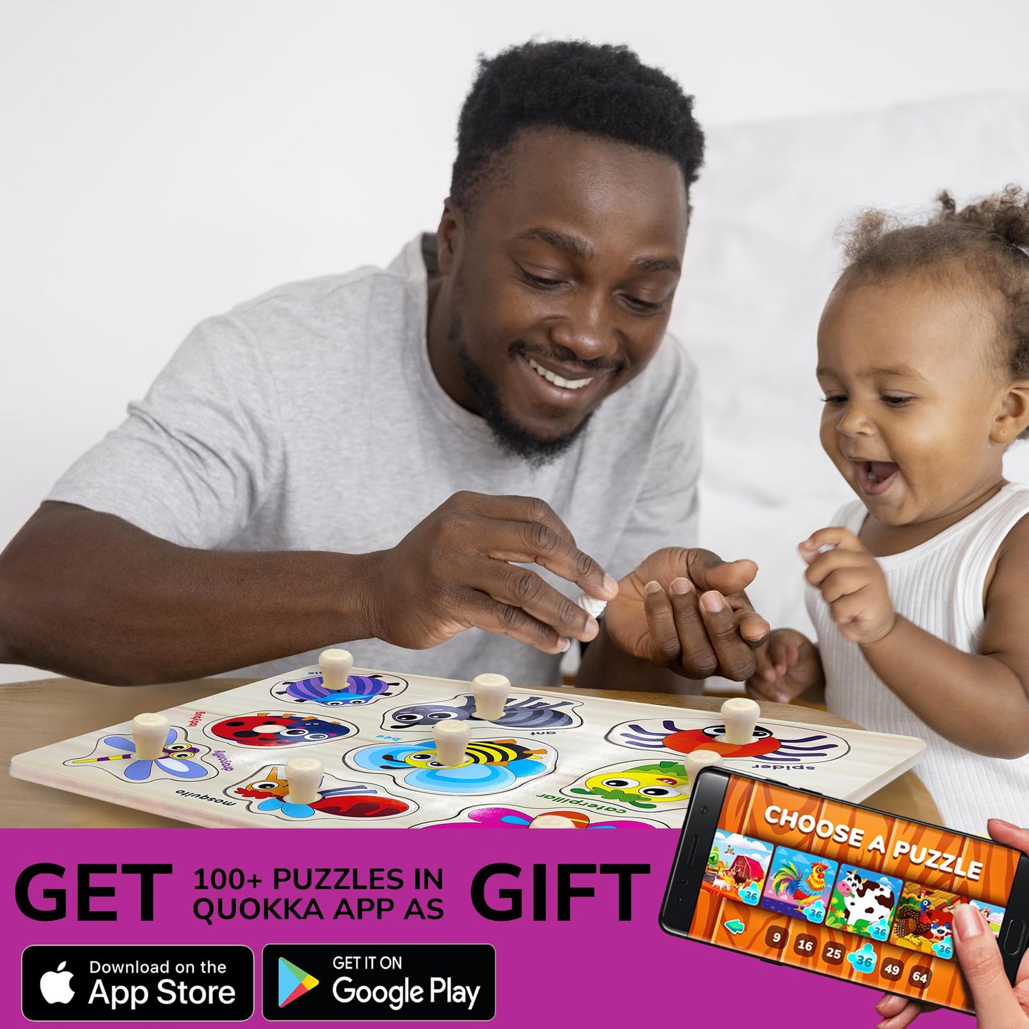 QUOKKA Wooden Puzzles for Toddlers 1-3 - 6XSET Toddler Puzzles Ages 2-4 with Rack - Learning Alphabet - Numbers - Animals Montessori Toy for Kids 3-5 - Wood Games Gift for Boys and Girls
