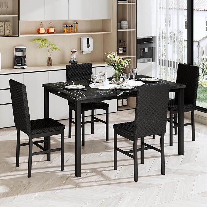 Recaceik Dining Table Set for 4, Modern 5 Piece Dining Table Set Faux Marble