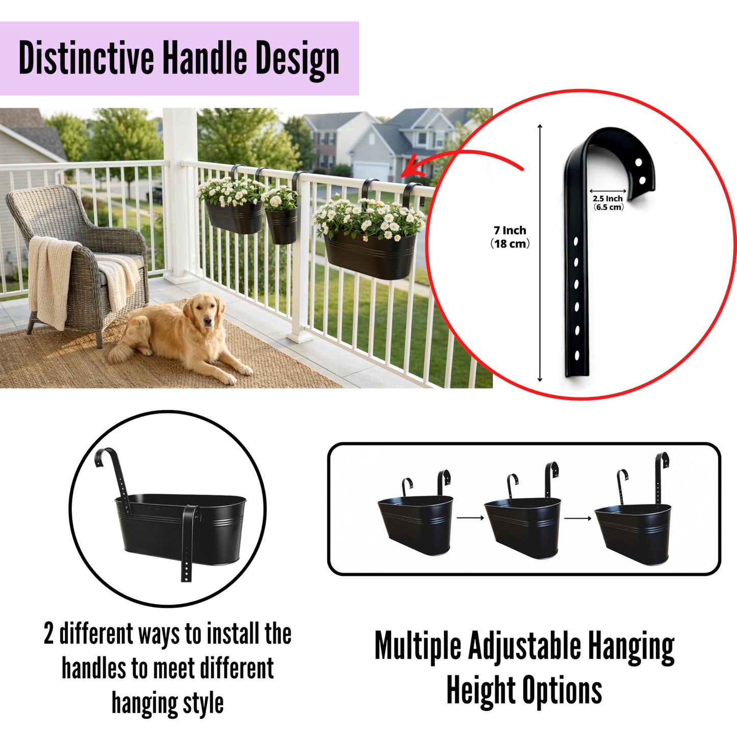 LaLaGreen 11.8 Inch Rail Planter (10-PIECE Combo Set) Black Metal Outdoor Fence Rail Planters, Modern Plants Hanging Railing Balcony Gardening for Apartment Garden Style Iron Patio Flower Pots Deck