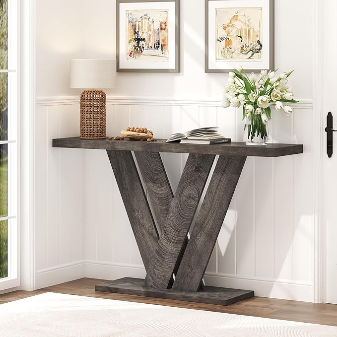karlott 51 Inch Console Table, Modern V-Shaped Entryway Table, Wood Sofa Table