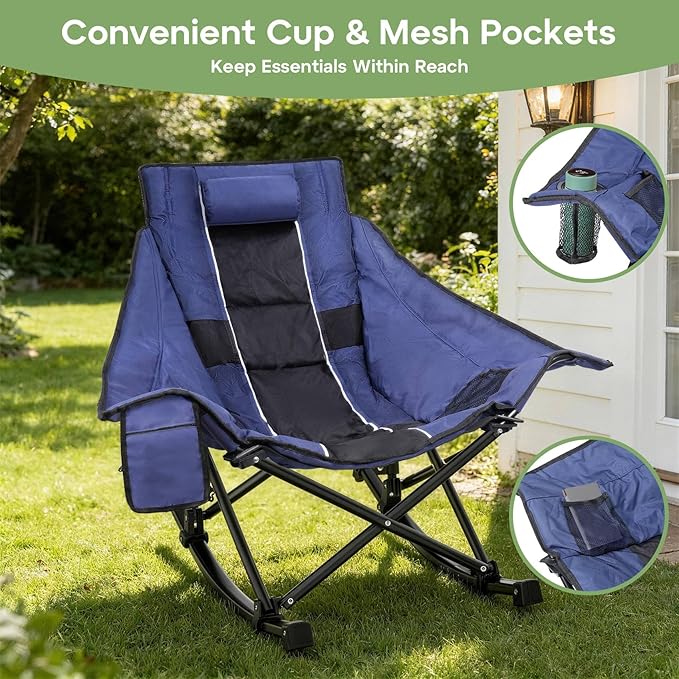 Suteck Oversized Rocking Camping Chair, Thick Padded Folding Rocking Chair