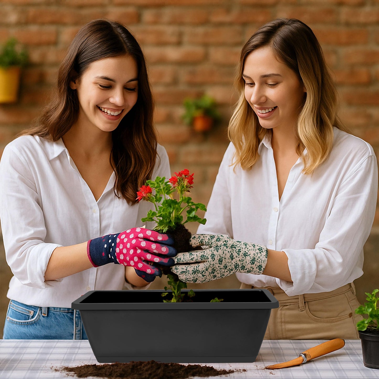 LOCONHA Window Box Planter, Plastic Vegetable Flower Planters Boxes 17 Inches Rectangular Flower Pots with Saucers for Indoor Outdoor Garden, Patio, Home Decor (12, Dark Grey)
