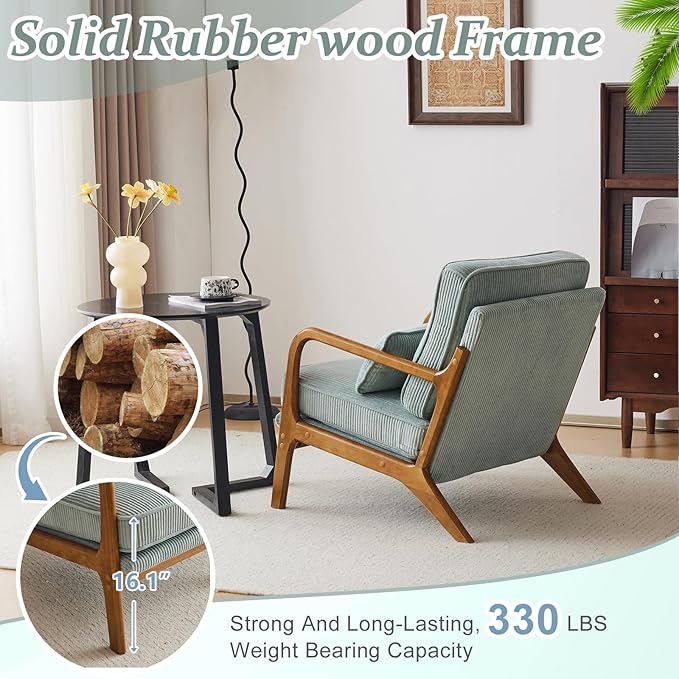 VINGLI Upgraded Premium Corduroy Accent Chair, Upholstered Arm Chair, Solid