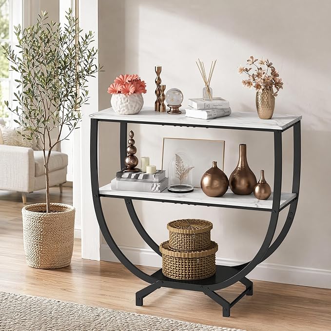 GILLAS 3 Tier Console Tables, Sofa Table Behind Couch Table, Industrial