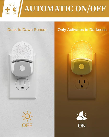DORESshop 8-Color RGB LED Night Lights Plug Into Wall [2 Pack], Color Changing RGB LED Night Light with Dusk to Dawn Sensor for Bathroom Decor, Chrome Cover