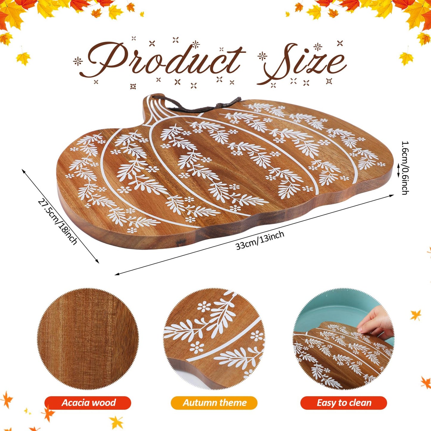 BrightRow Pumpkin Shaped Cutting Board Acacia Wood Serving Board Wooden Serving Platter Tray Cheese Fruit Bread Christmas Holiday Xmas Kitchen Decoration