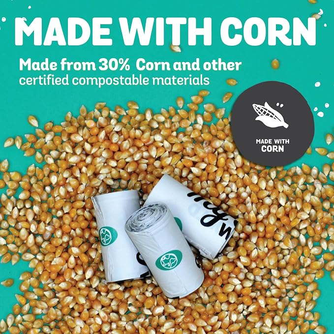 MyEcoWorld® Compostable Pet Poop Bags - Made with Corn and Other Certified Compostable Materials - 360 Bags - 24 Roll - Extra Strong - Leak Proof - Unscented - Easy to Open