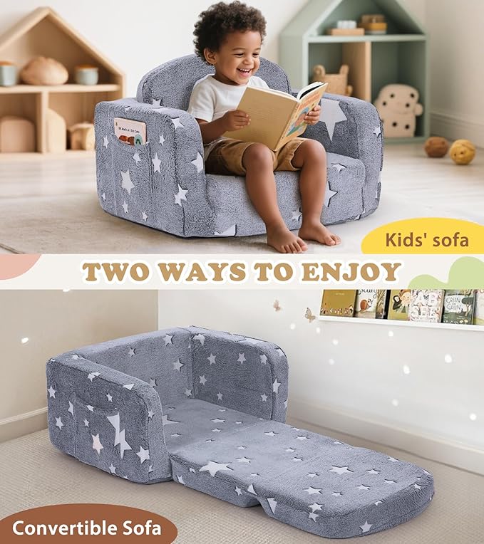 Kids Couch, 2-in-1 Soft Toddler Couch Fold Out