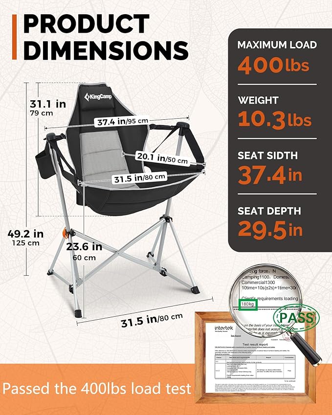 KingCamp Hammock Camping Chair, Swinging Portable Camp Chairs