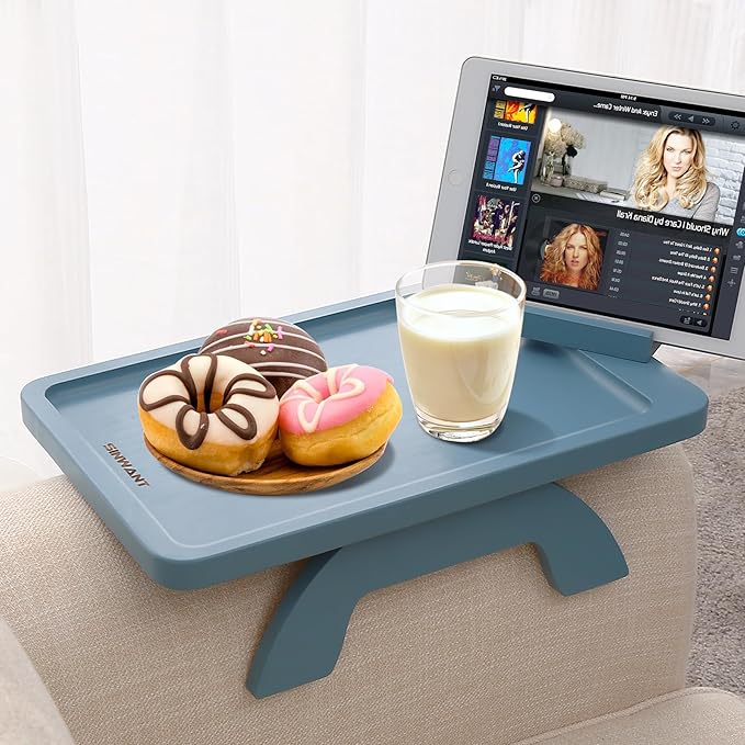 SINWANT Couch Arm Table, Bamboo Sofa Clip on Tray Tables, Sofa Armrest Tray