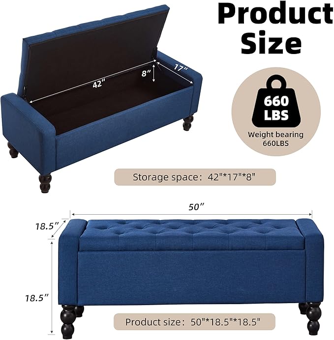 50" W Storage Ottoman Bench
