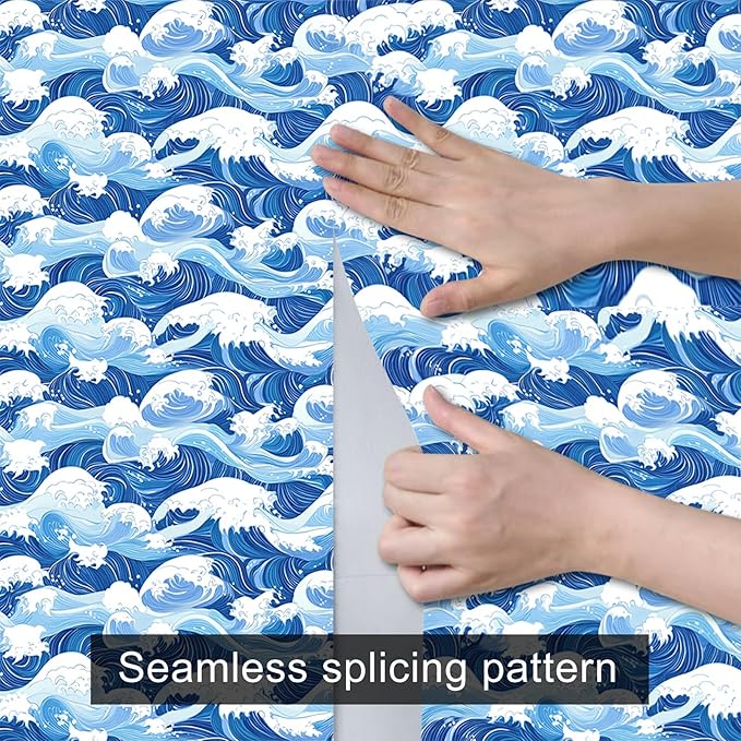 HOMETITUTE Ocean Blue Wave Pattern Wallpaper Peel and Stick Self Adhesive Vinyl