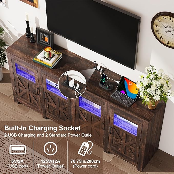 74" Large LED Farmhouse TV Stand