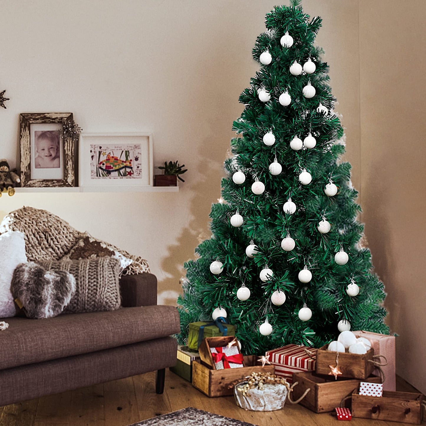 Lulu Home Christmas Ball Ornaments, 34 Ct 1.57" Pre-Strung Hanging Ornament Decorations, Xmas Shatterproof Plastic Balls for Holiday Party Wreath Garlands Trees, White