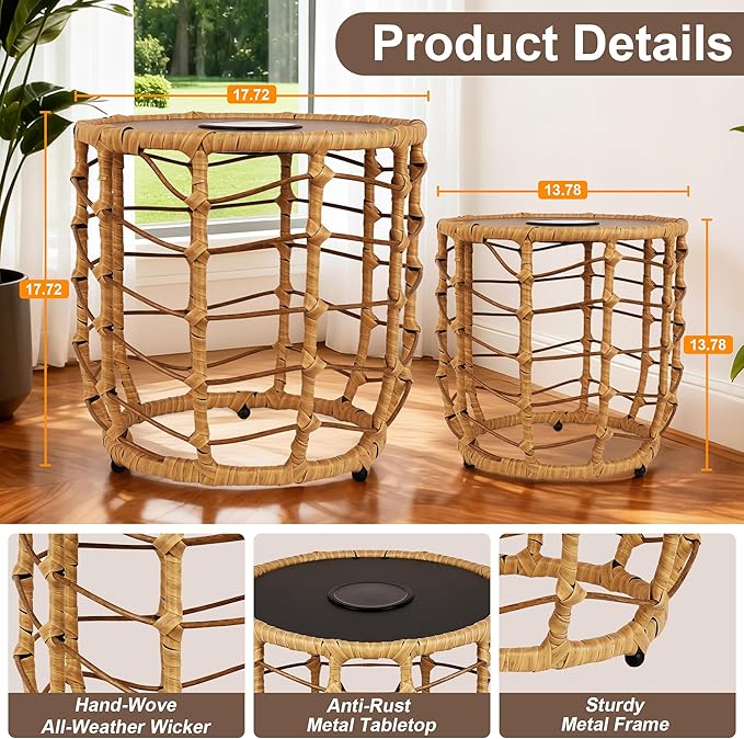 PARTPHONER Boho Solar Outdoor Side Table