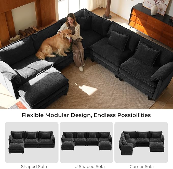 ELUCHANG 114" Oversized V-Shaped Cloud Couch Modular Sectional Sofa