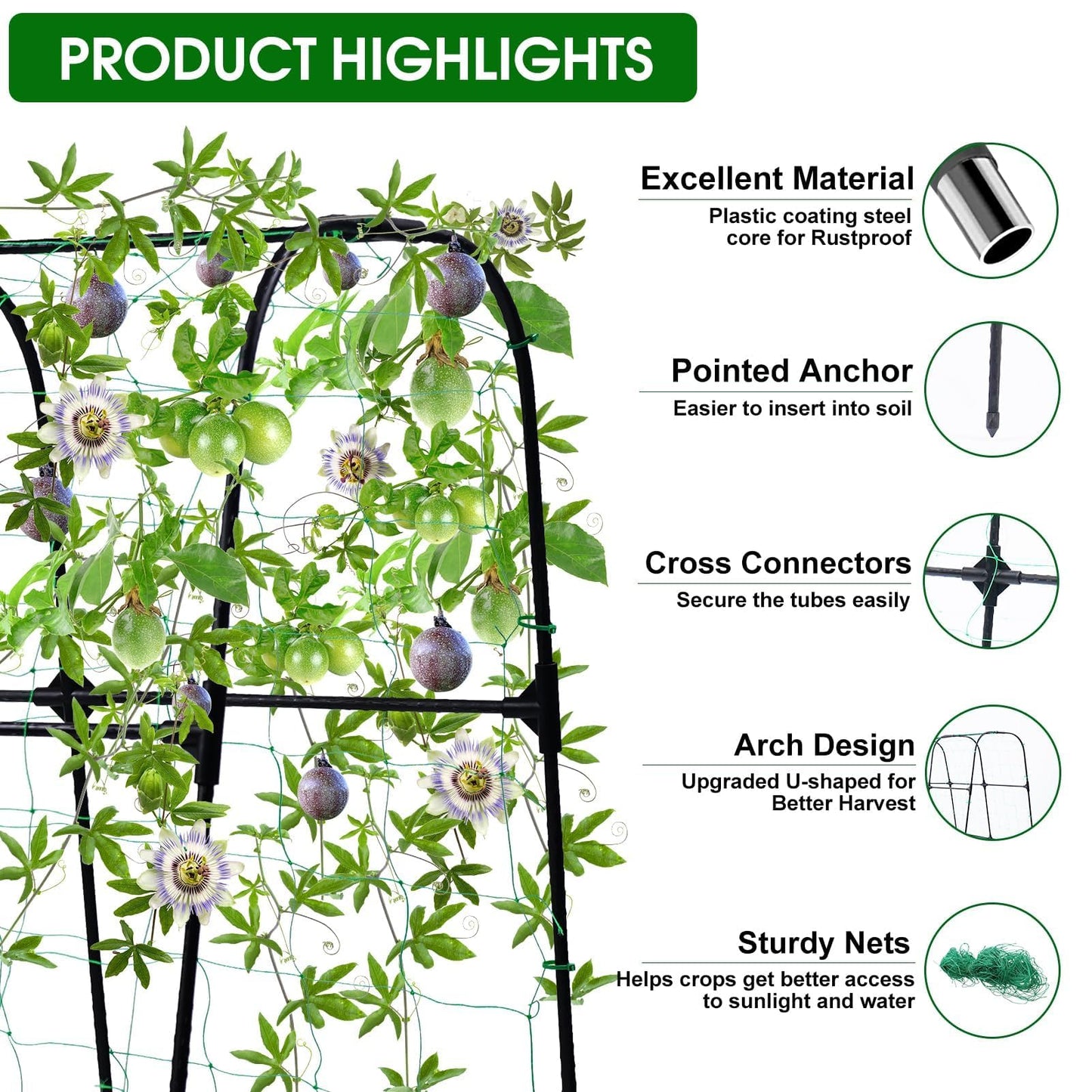 OTOSUNNY Cucumber Trellis, 50x48 inch Metal Garden Arch Trellis for Climbing Plants Outdoor, Plant Support for Vegetable Vine Tomato Green Bean Pea Cucumber Trellis for Raised Bed Garden, Black