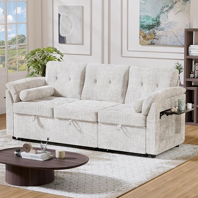 Convertible Sleeper Sofa Bed, 63 Inch Chenille Pull Out Couch