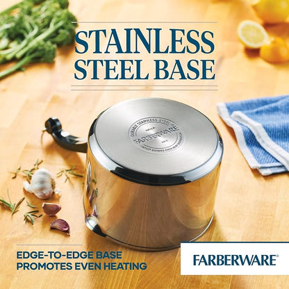 Farberware Classic Series Stainless Steel Straining Sauce Pan with Lid, 3-Quart Sauce Pan With Pour Spout