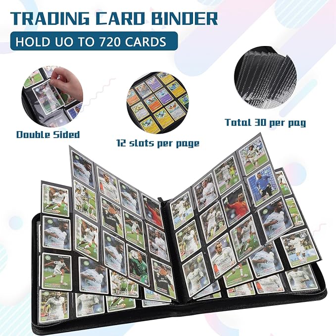 12 Pocket Card Binder,720 Pocket Trading Card Binder，Side Loading Collectible Card Albums for MTG, for TCG Football, Sports, Game Cards Blue