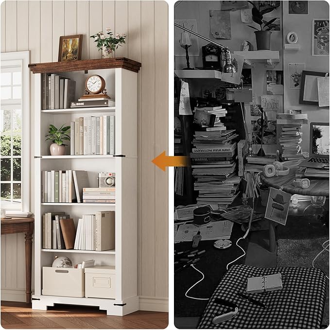 5-Tier Farmhouse Bookshelf, 61.1 inch Tall Bookcase