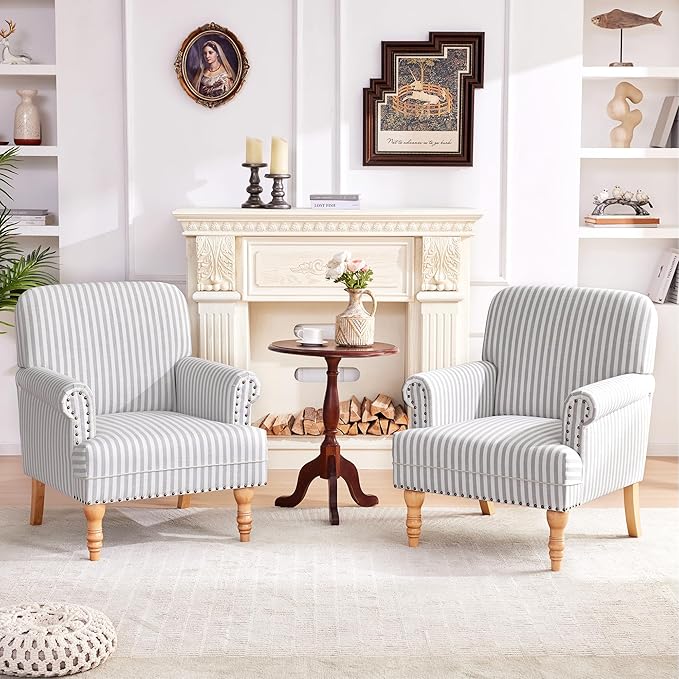 HUIMO Linen Fabric Accent Chairs Set of 2, Mid-Century Modern Armchair