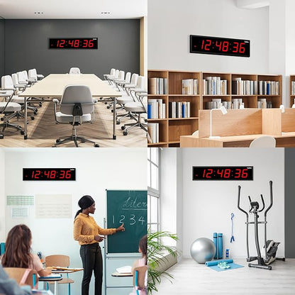 Ivation Oversized Large Digital Wall Clock - Big LED Digital Clock w/Large Display & Durable Aluminum Frame, Shelf or Wall Mount (36 Inch - Red) 6 Brightness Levels | Time Memory | Remote