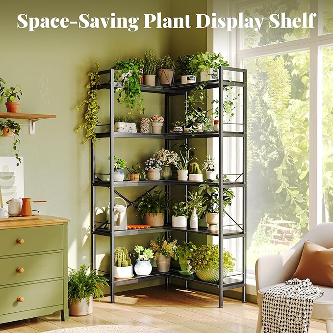 Huuger 5 Tier Bookshelf, L Shaped Corner Bookshelf