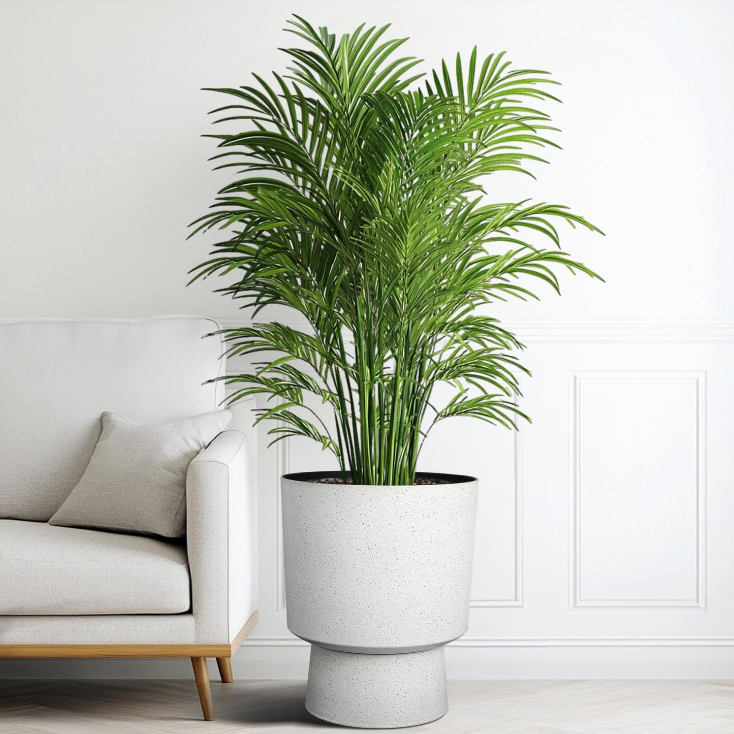Autodaya 16.75" Tall Pedestal Planters Set of 2, Modern 2-in-1 White Terrazzo Urn-Style Flower Pots, UV-Protected Large Plant Containers for Indoor/Outdoor Garden Patio Balcony Decor