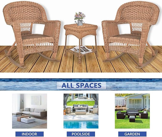 Jeco 3 Piece Rocker Wicker Chair Set