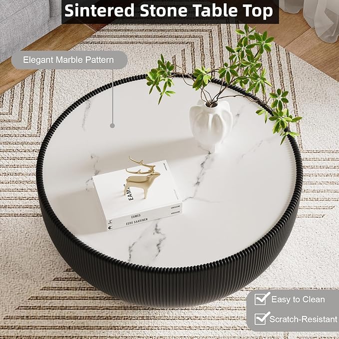 SSLine Bowl-Shape Coffee Table Set of 2 Modern Sintered Stone Top Nesting