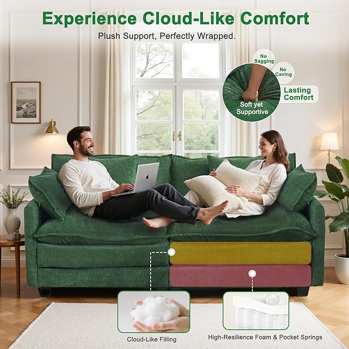 77" Cloud Chenille Sofa Set