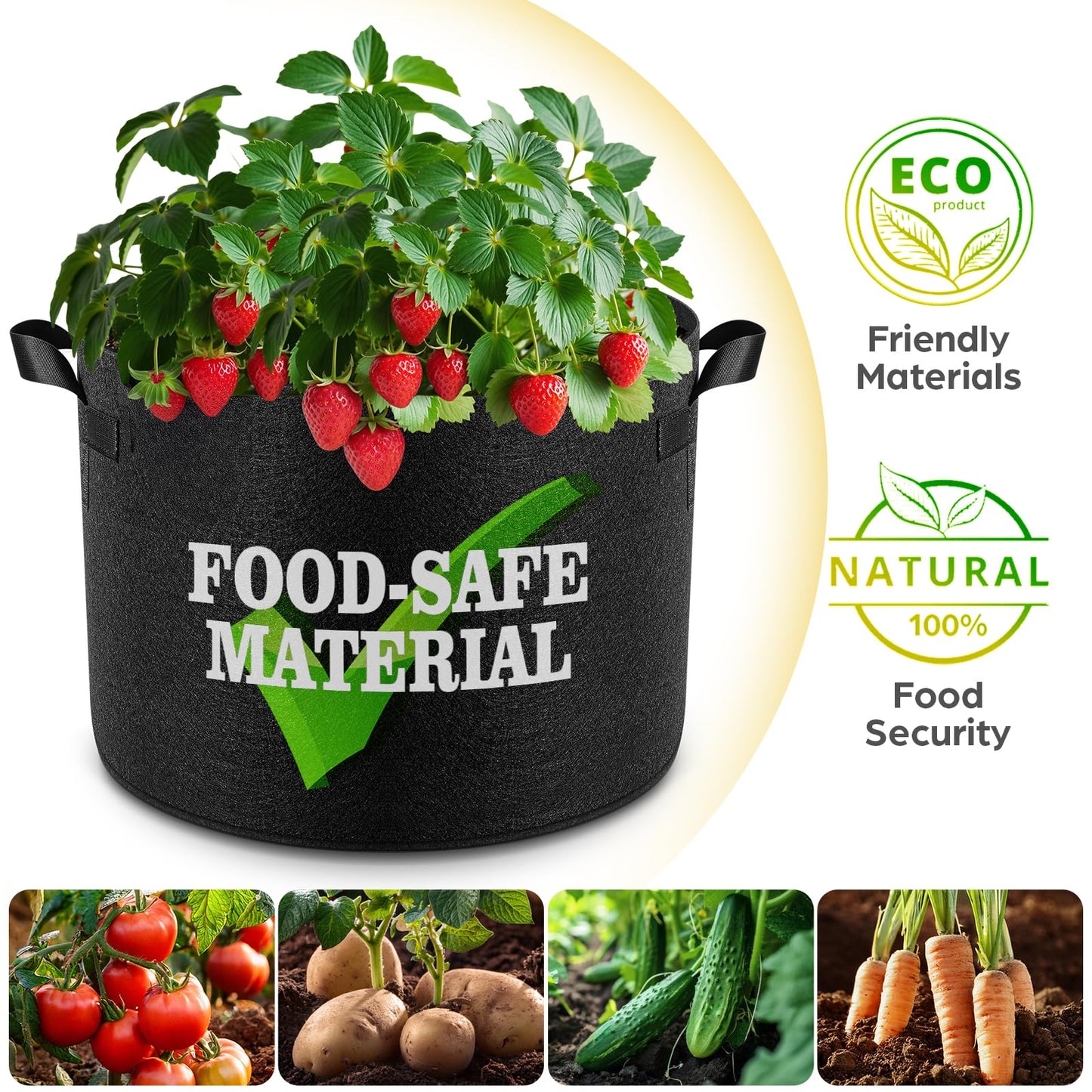 Jorvila 5 Pack 5 Gallon Grow Bags, Thickened Nonwoven Fabric Planter Pots with Handles, Heavy Duty 300G Garden Pots for Tomato, Potato and Vegetable