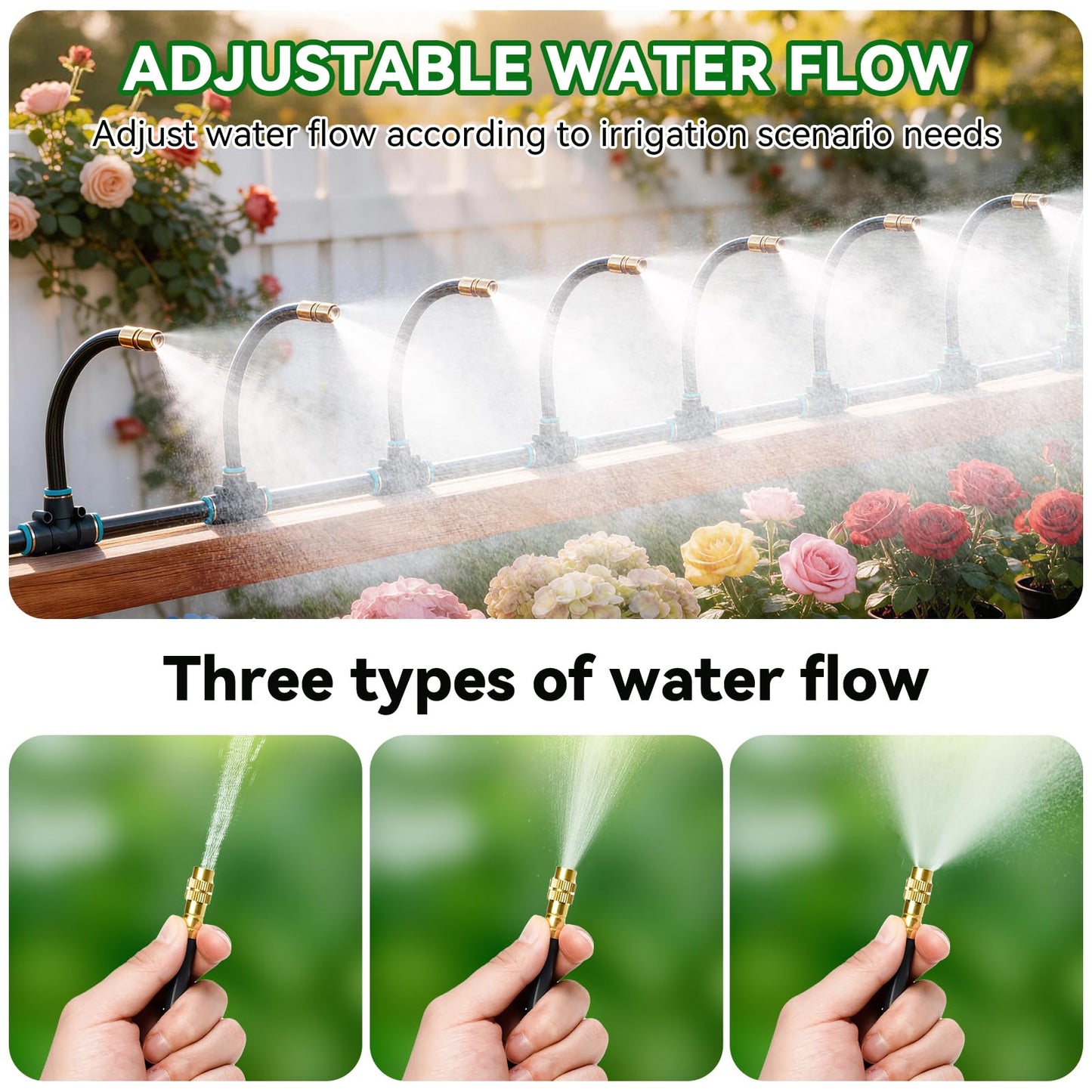 360°Adjustable Drip Irrigation System 200FT,5/16" Extra Long Garden Watering Kit with 32 Copper Nozzles,141Pcs Drip Irrigation Kit，Automatic Atomizing Plant Sprinkler for Large Yard, Greenhouse, Lawn